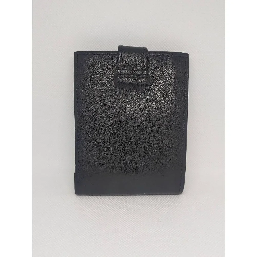 Unisex Handcrafted Genuine Leather Black Bifold W/ Snap Wallet